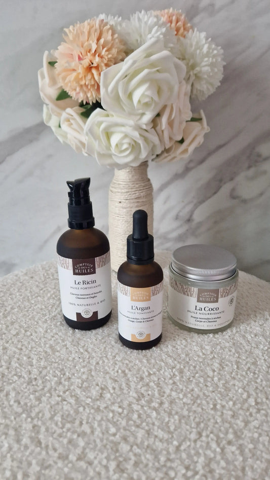 🌿 Pack Huiles Végétales BIO – Coco, Ricin & Argan Jannah Firdaws